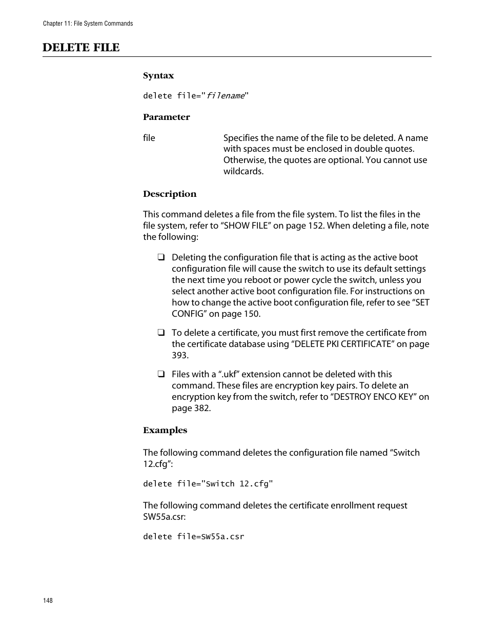 Delete file | Allied Telesis AT-S63 User Manual | Page 148 / 464
