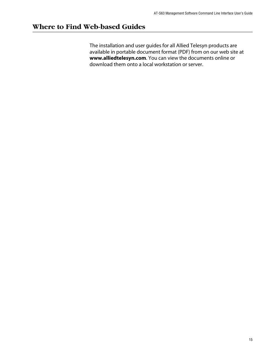 Where to find web-based guides | Allied Telesis AT-S63 User Manual | Page 15 / 464