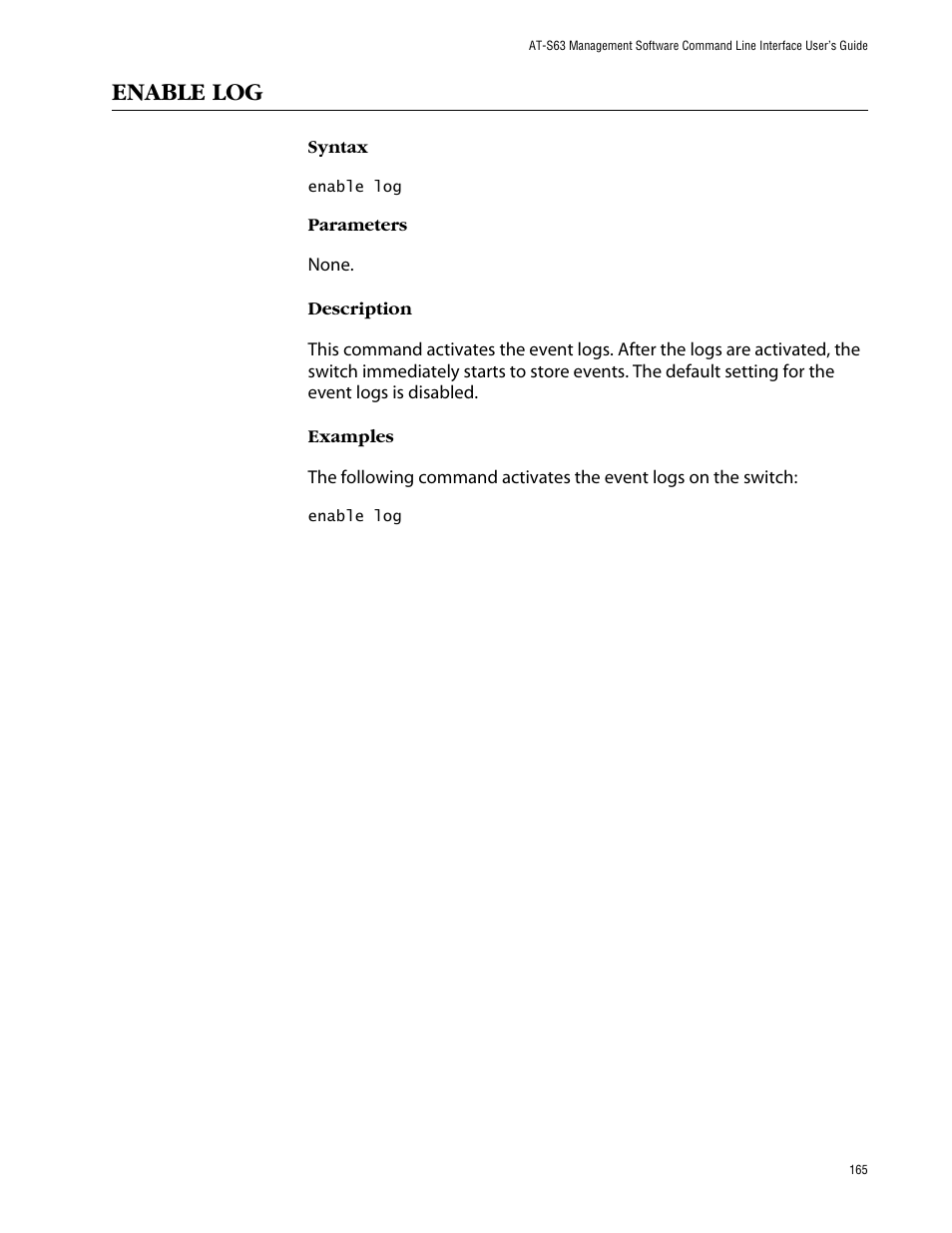 Enable log | Allied Telesis AT-S63 User Manual | Page 165 / 464