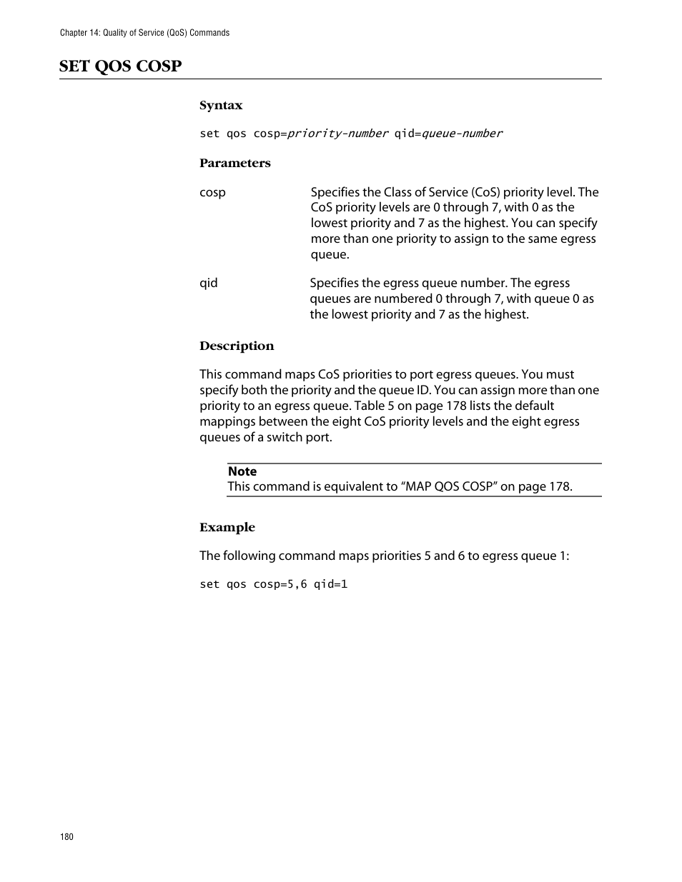 Set qos cosp | Allied Telesis AT-S63 User Manual | Page 180 / 464