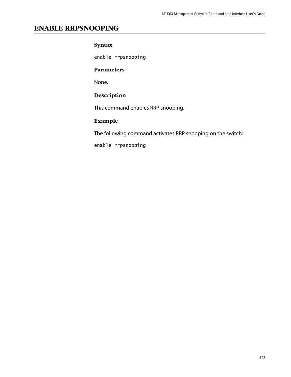Enable rrpsnooping | Allied Telesis AT-S63 User Manual | Page 193 / 464