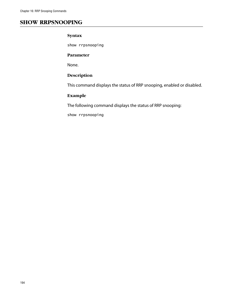 Show rrpsnooping | Allied Telesis AT-S63 User Manual | Page 194 / 464