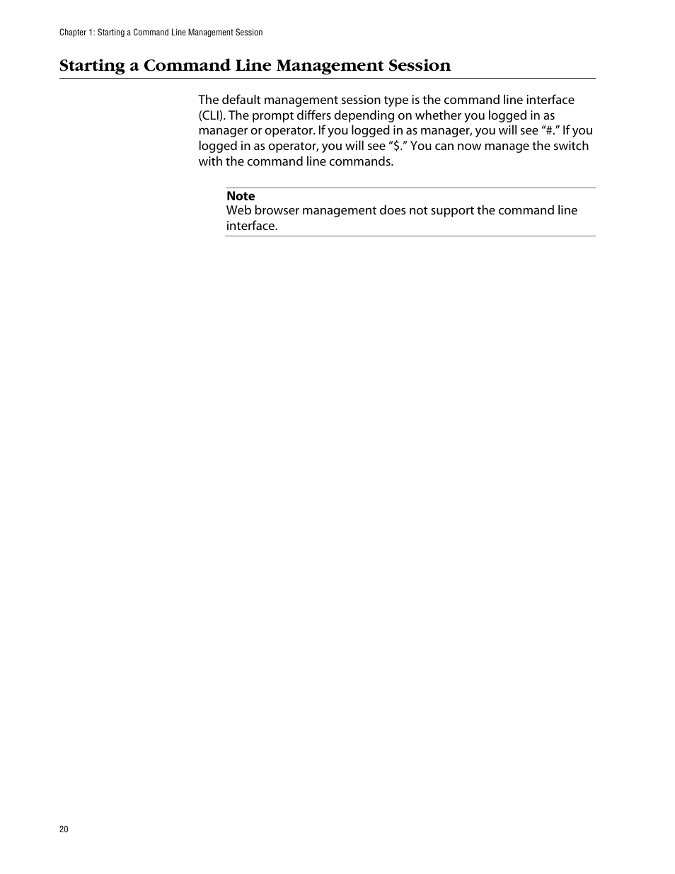 Starting a command line management session | Allied Telesis AT-S63 User Manual | Page 20 / 464