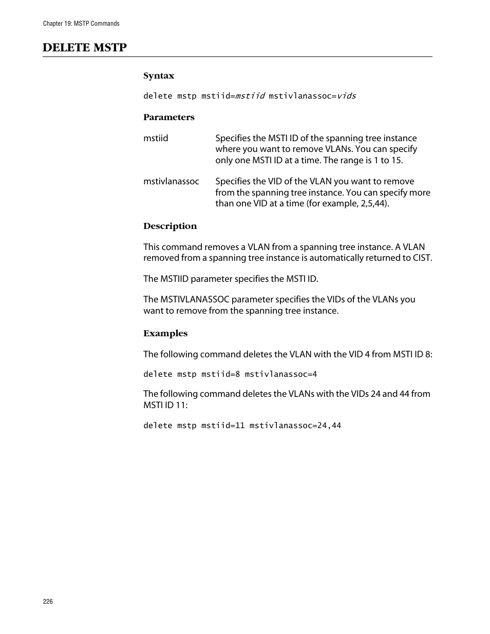 Delete mstp | Allied Telesis AT-S63 User Manual | Page 226 / 464