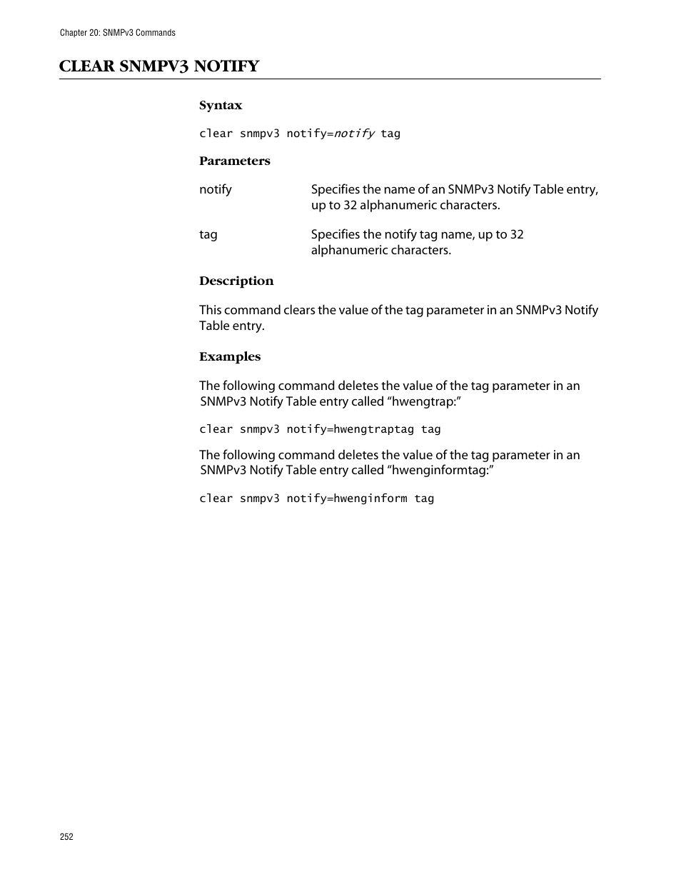 Clear snmpv3 notify | Allied Telesis AT-S63 User Manual | Page 252 / 464