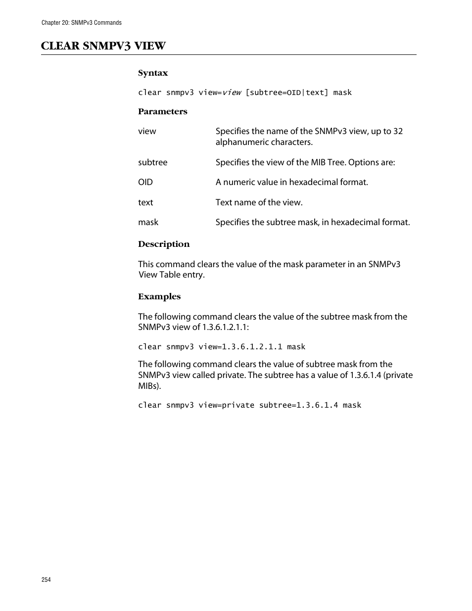 Clear snmpv3 view | Allied Telesis AT-S63 User Manual | Page 254 / 464