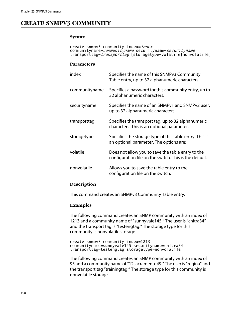 Create snmpv3 community | Allied Telesis AT-S63 User Manual | Page 258 / 464
