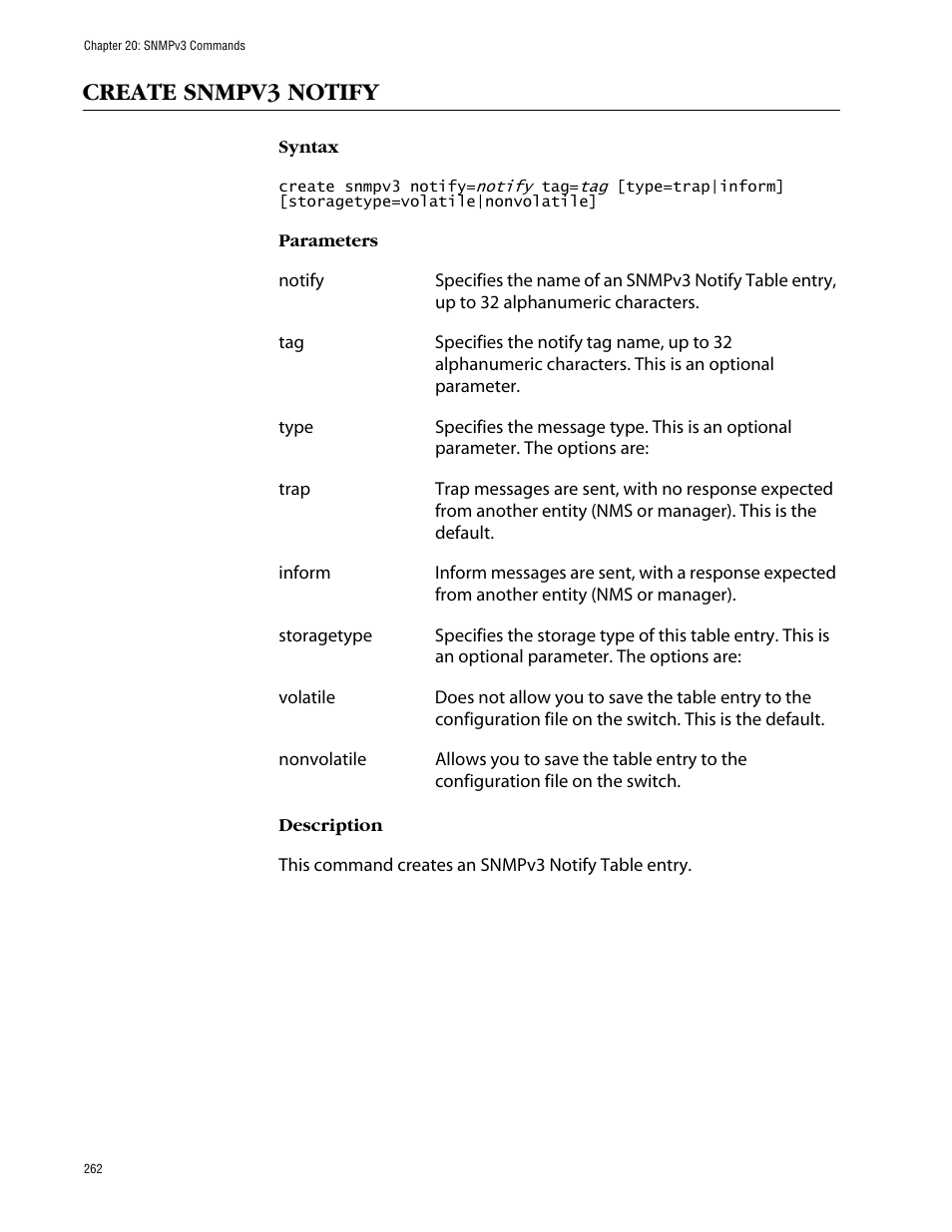 Create snmpv3 notify | Allied Telesis AT-S63 User Manual | Page 262 / 464