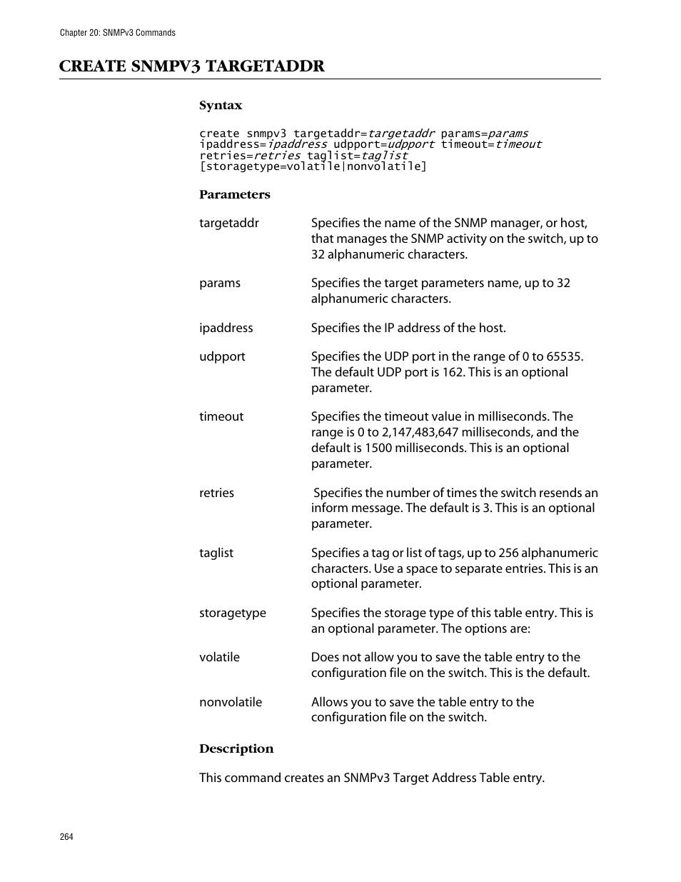 Create snmpv3 targetaddr | Allied Telesis AT-S63 User Manual | Page 264 / 464