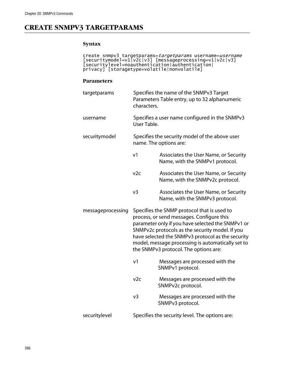 Create snmpv3 targetparams | Allied Telesis AT-S63 User Manual | Page 266 / 464