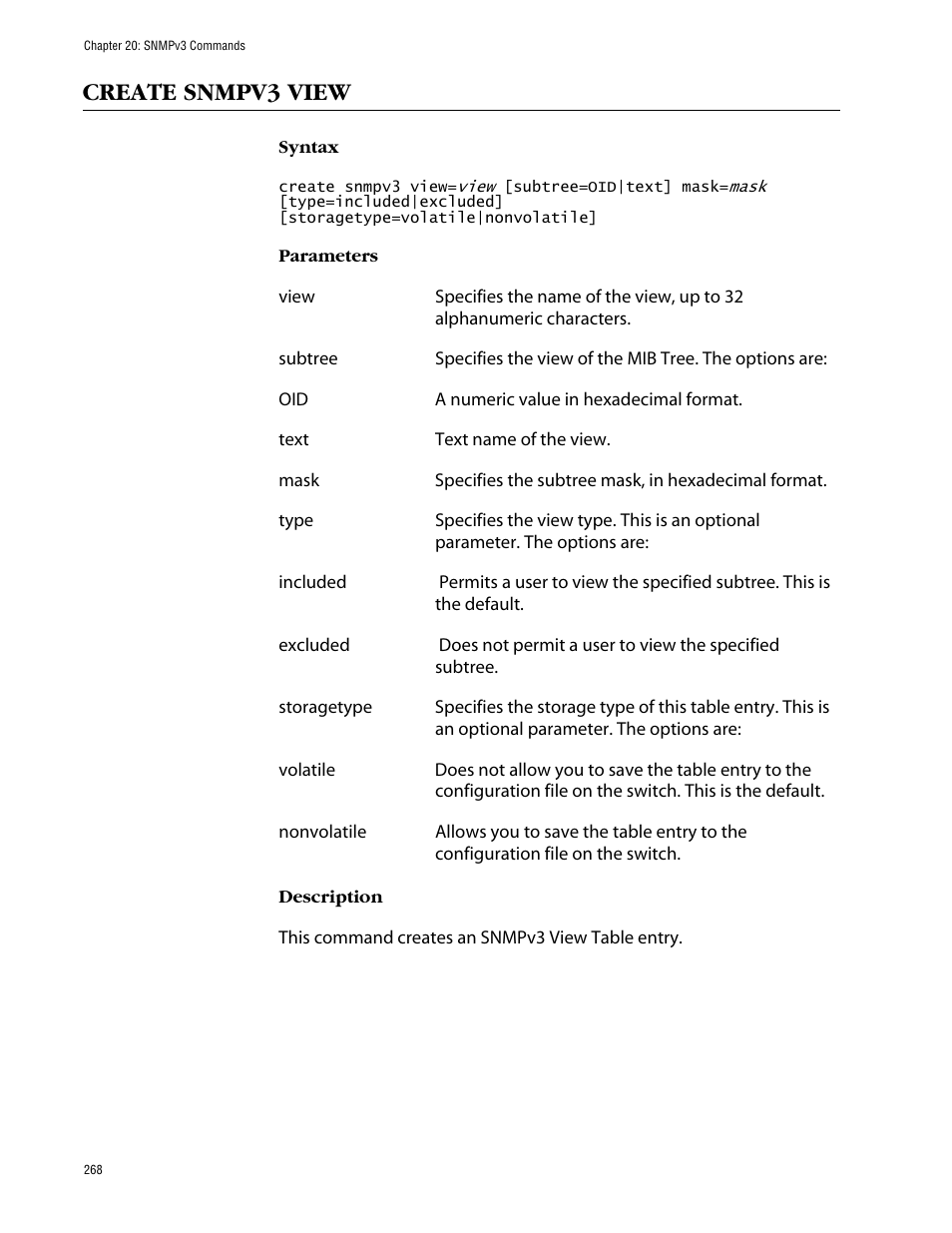 Create snmpv3 view | Allied Telesis AT-S63 User Manual | Page 268 / 464