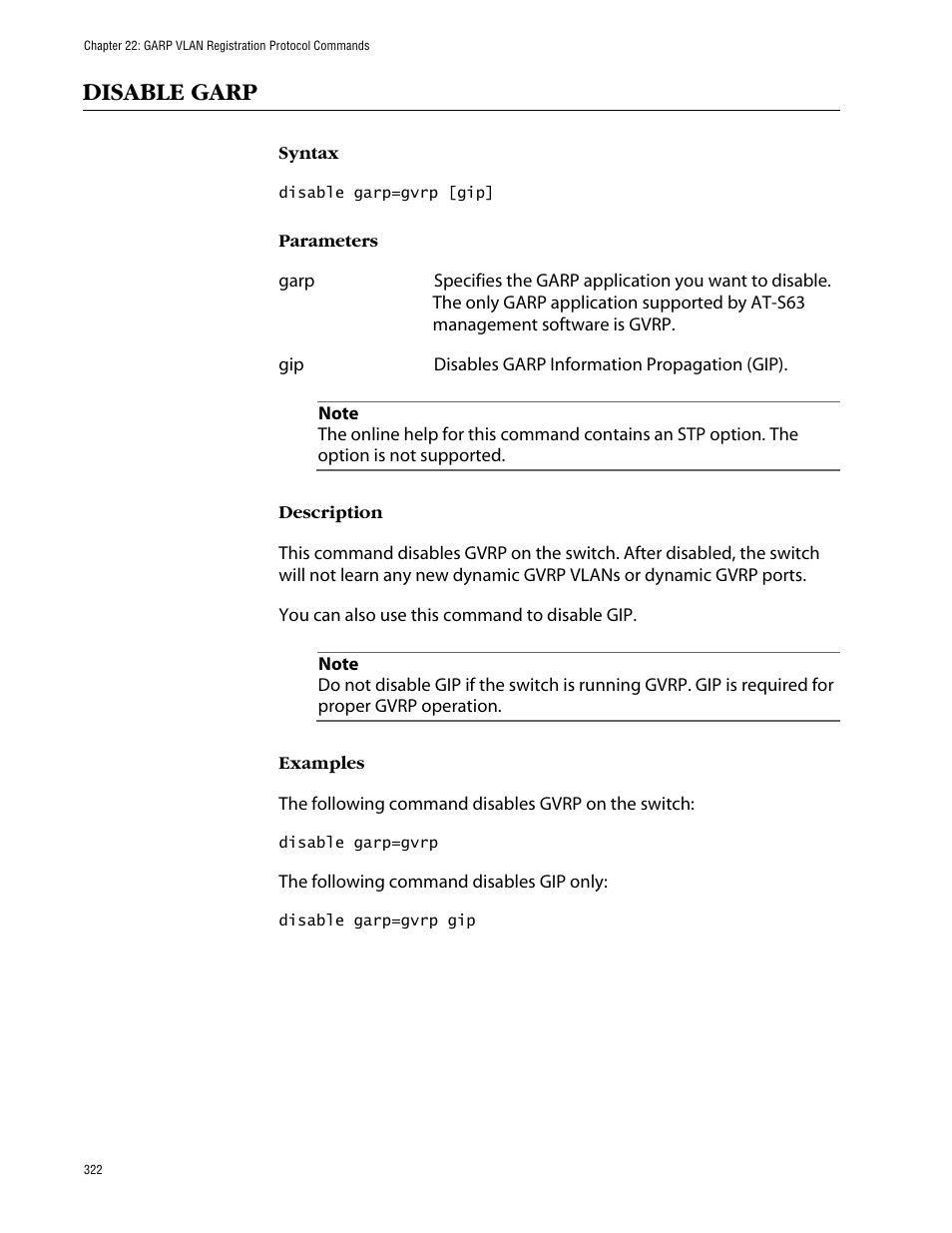 Disable garp | Allied Telesis AT-S63 User Manual | Page 322 / 464