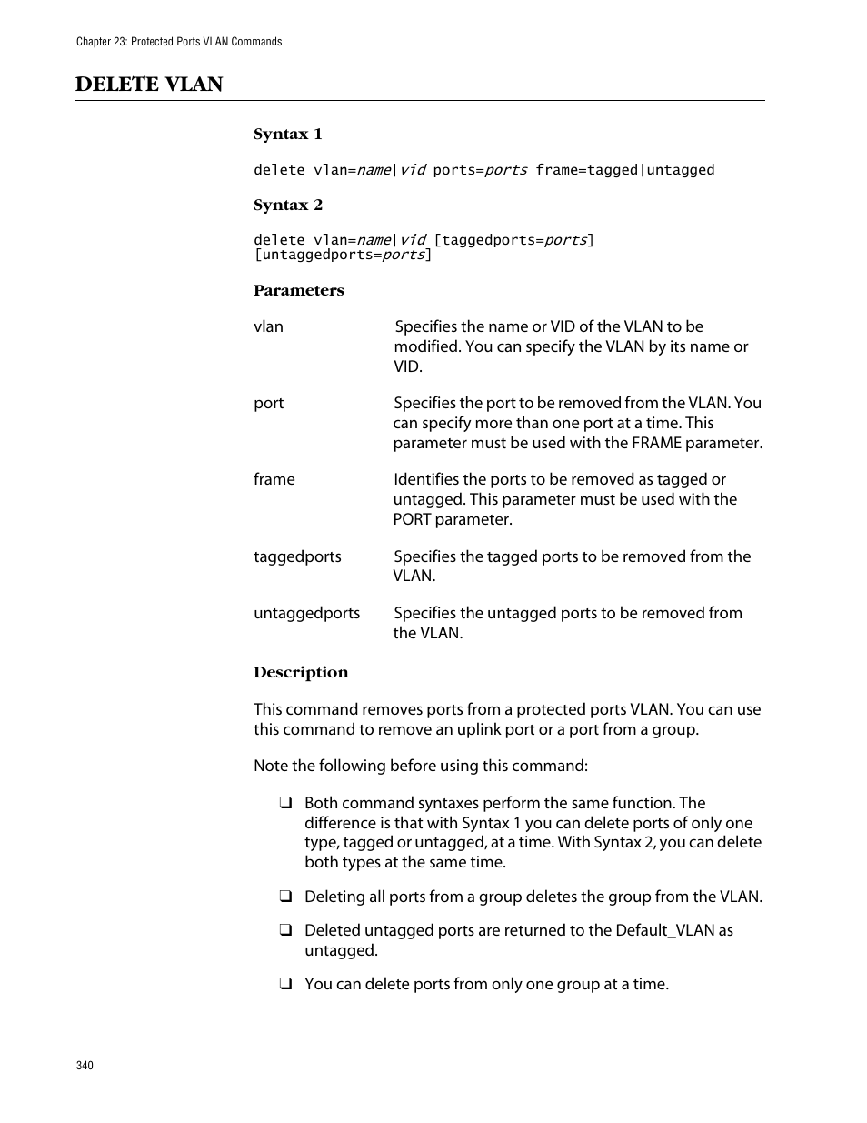 Delete vlan | Allied Telesis AT-S63 User Manual | Page 340 / 464