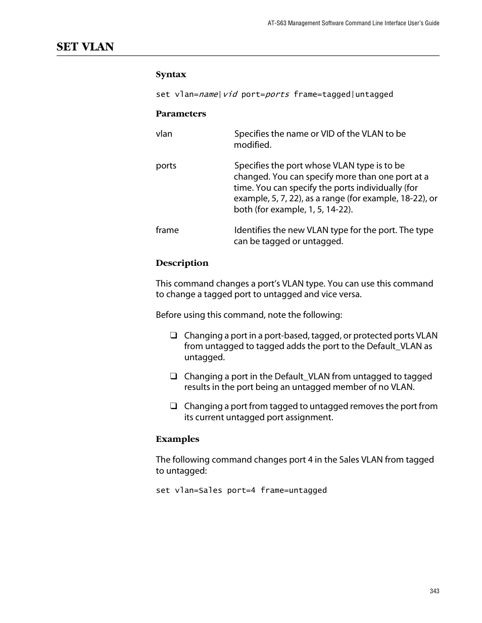 Set vlan | Allied Telesis AT-S63 User Manual | Page 343 / 464