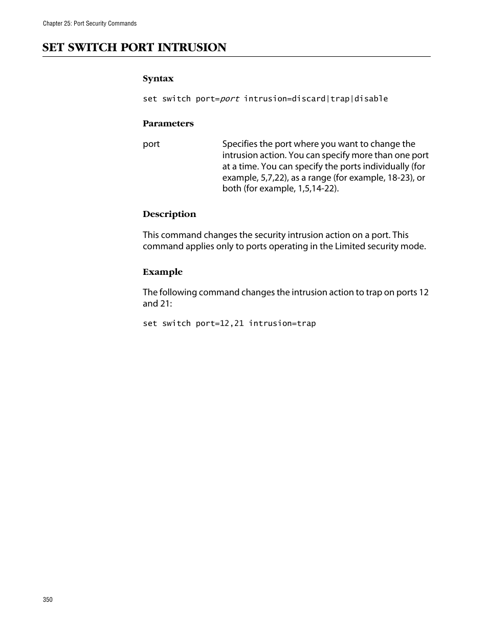 Set switch port intrusion | Allied Telesis AT-S63 User Manual | Page 350 / 464