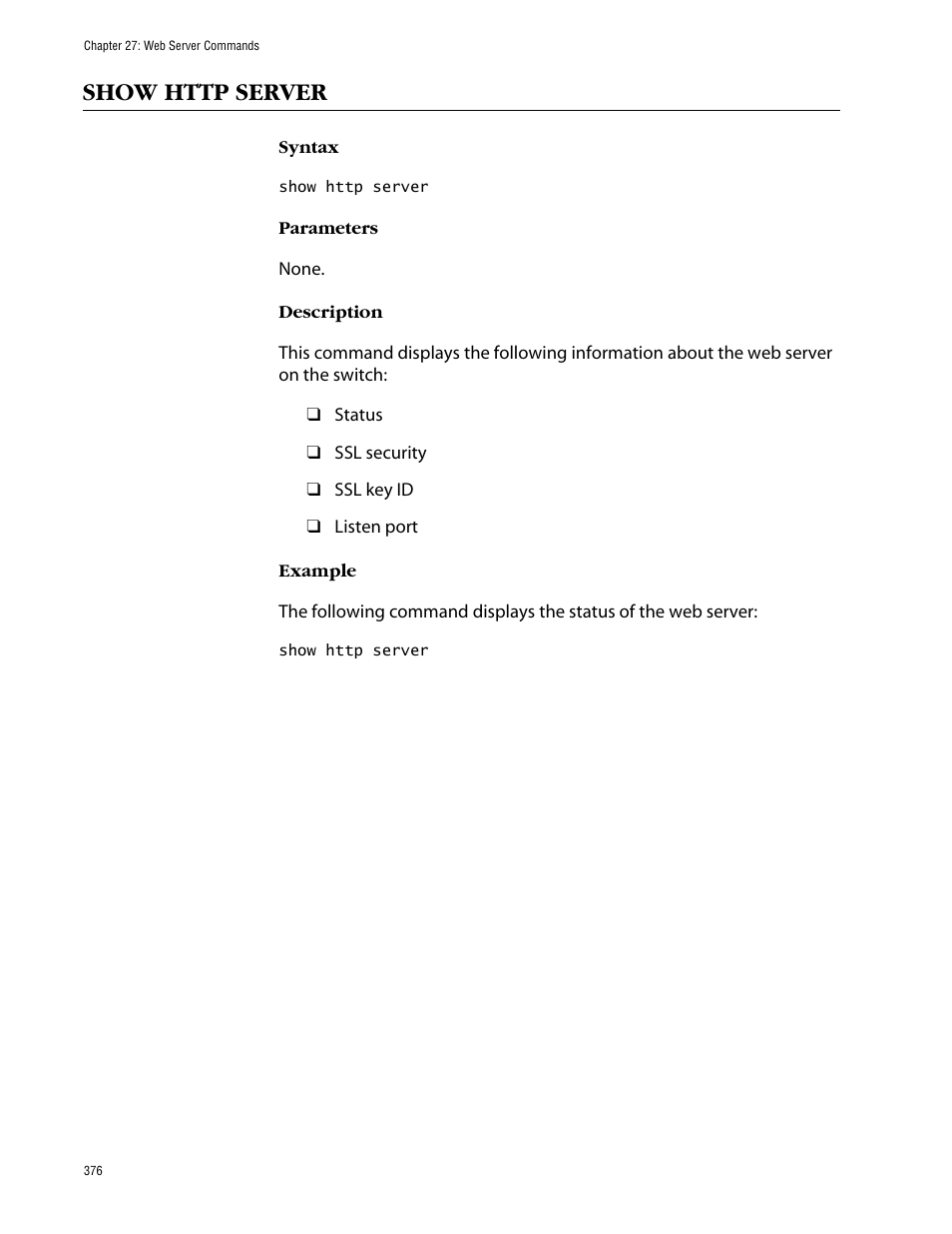 Show http server | Allied Telesis AT-S63 User Manual | Page 376 / 464