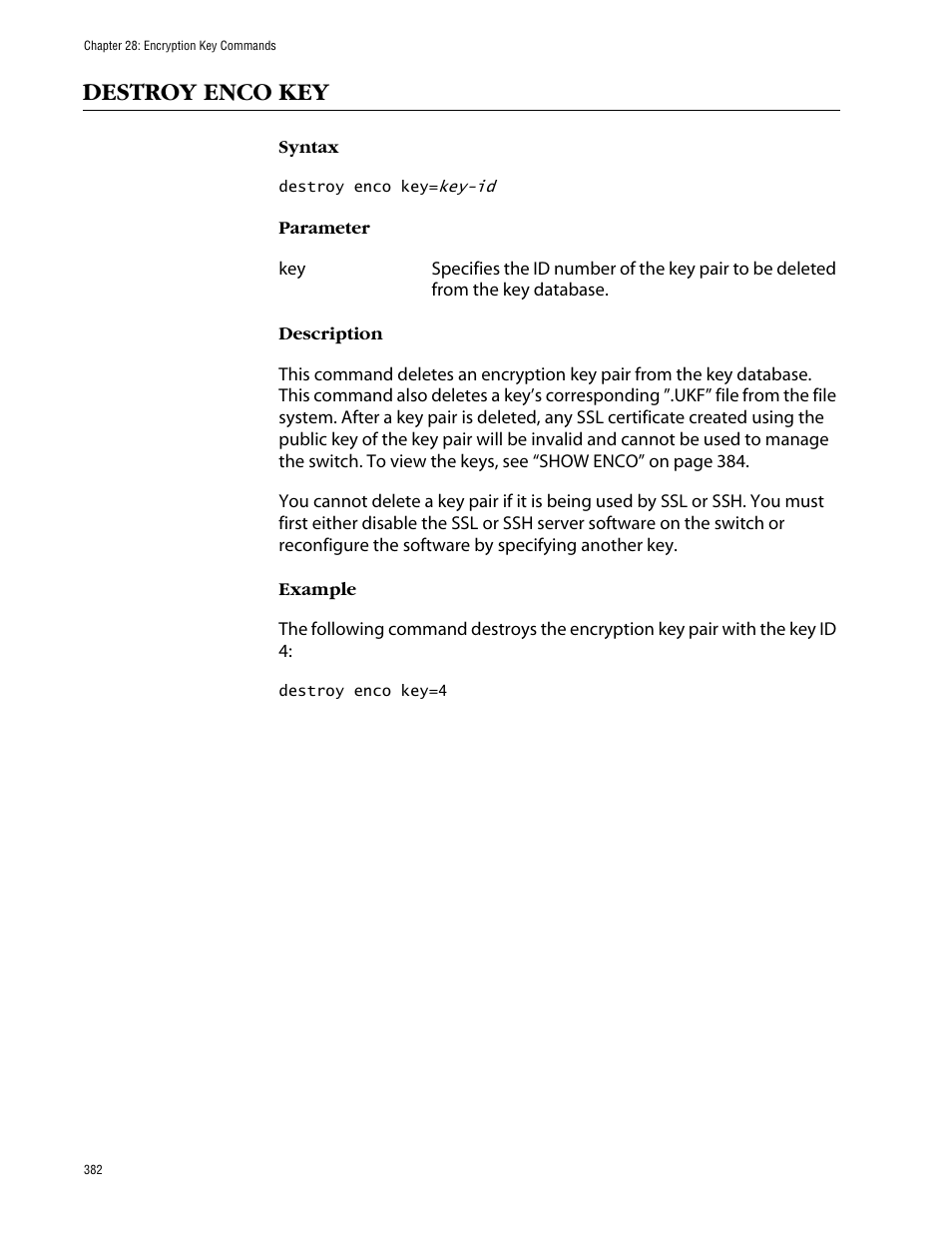 Destroy enco key | Allied Telesis AT-S63 User Manual | Page 382 / 464
