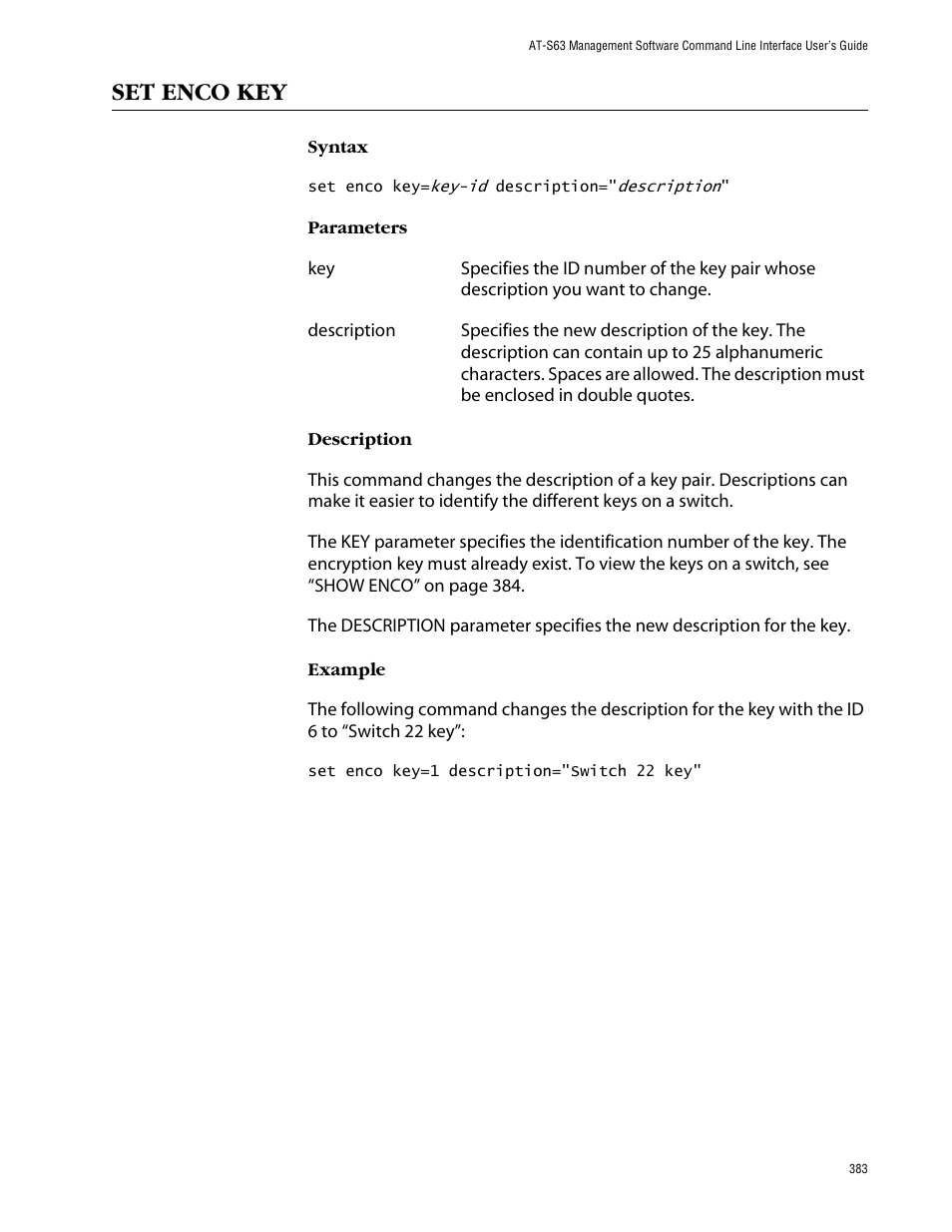 Set enco key | Allied Telesis AT-S63 User Manual | Page 383 / 464
