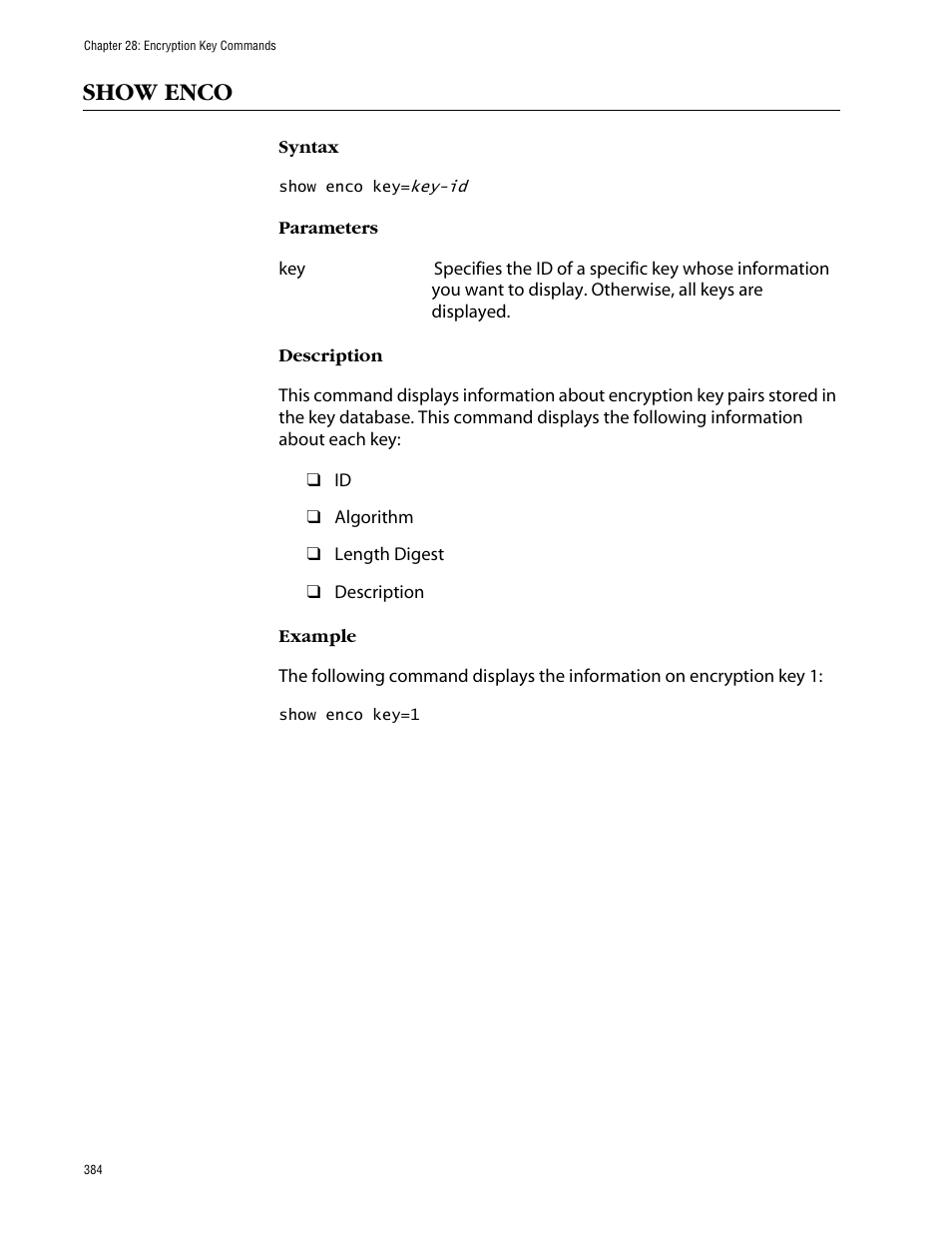 Show enco | Allied Telesis AT-S63 User Manual | Page 384 / 464