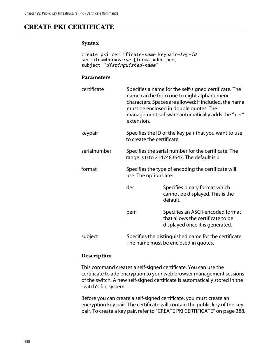 Create pki certificate, Using “create pki certificate” on | Allied Telesis AT-S63 User Manual | Page 388 / 464
