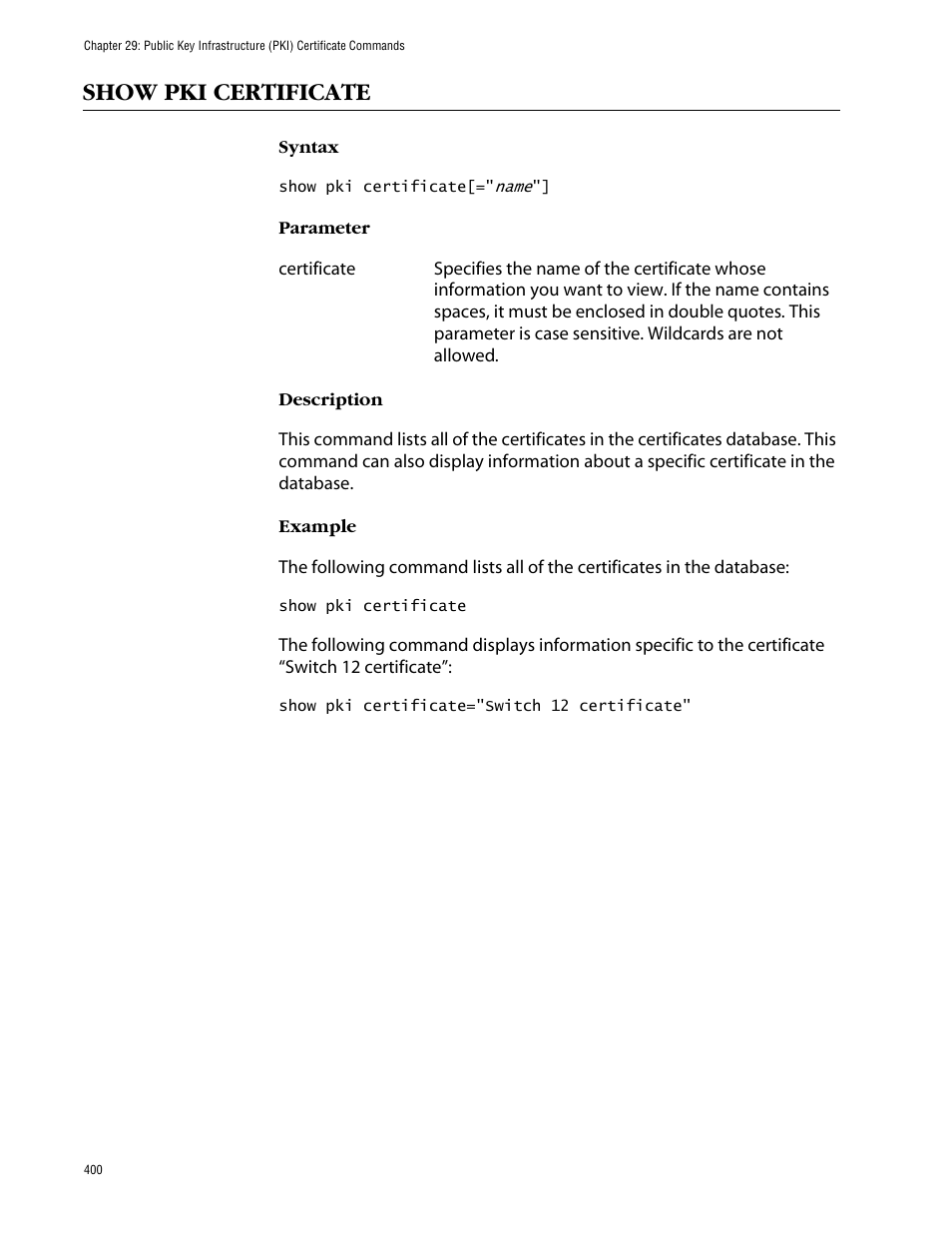 Show pki certificate | Allied Telesis AT-S63 User Manual | Page 400 / 464