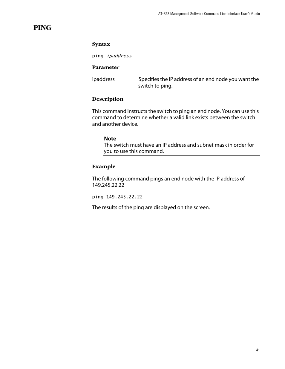 Ping | Allied Telesis AT-S63 User Manual | Page 41 / 464