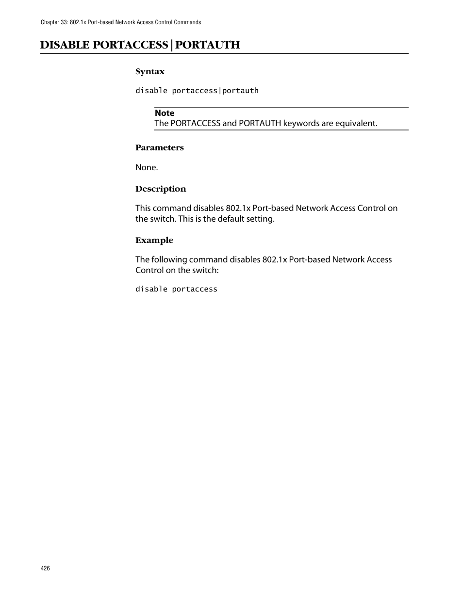 Disable portaccess|portauth | Allied Telesis AT-S63 User Manual | Page 426 / 464