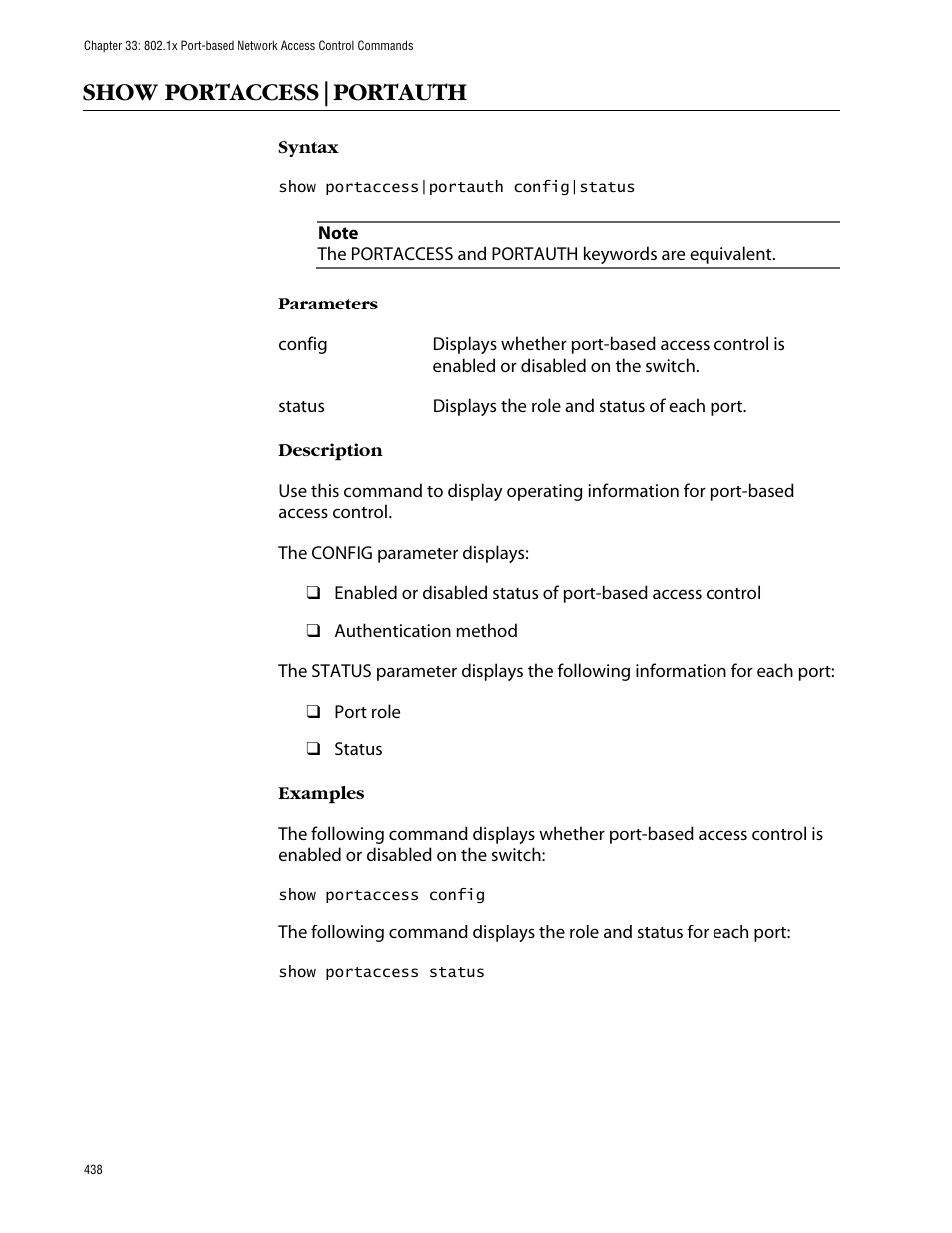 Show portaccess|portauth | Allied Telesis AT-S63 User Manual | Page 438 / 464