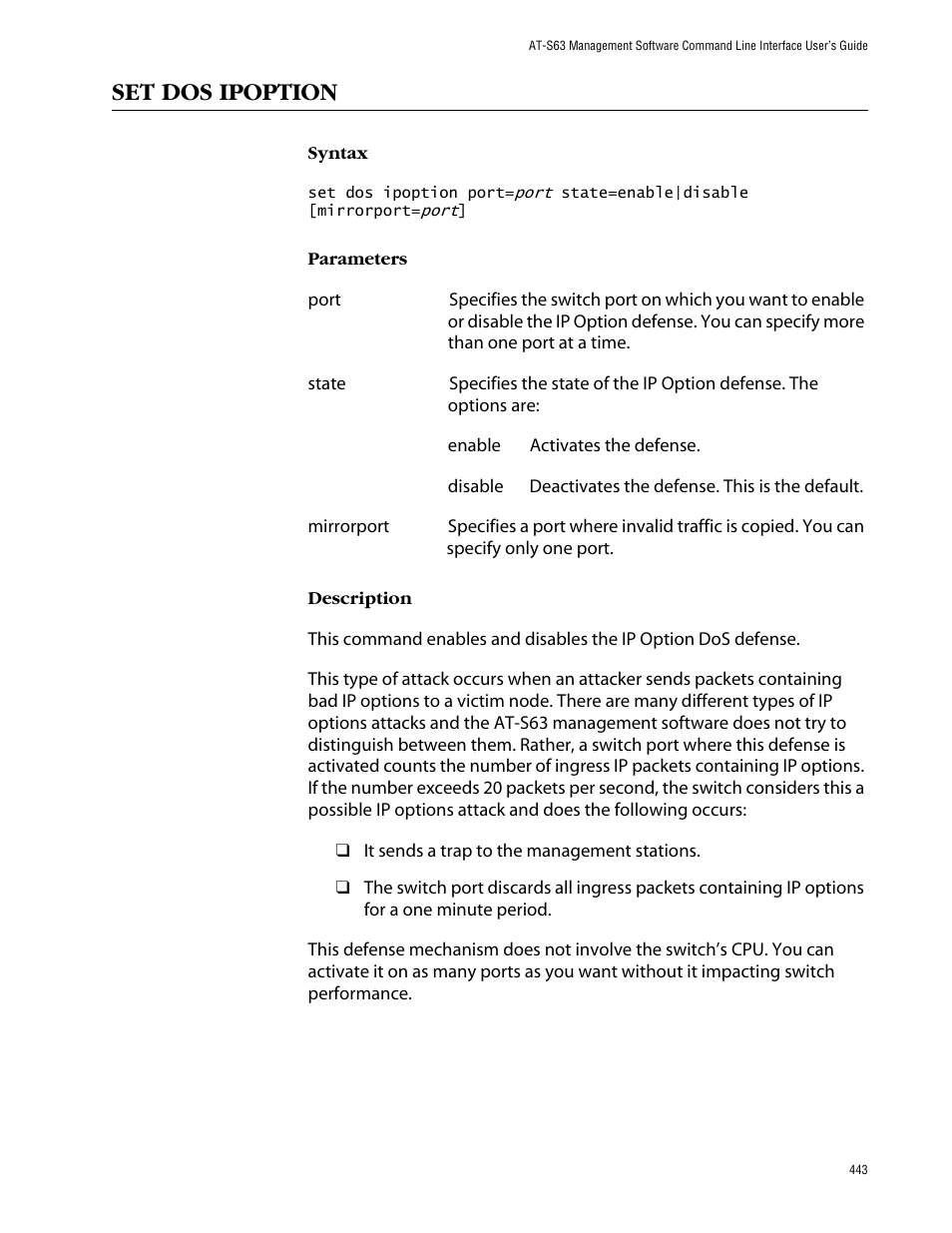 Set dos ipoption | Allied Telesis AT-S63 User Manual | Page 443 / 464