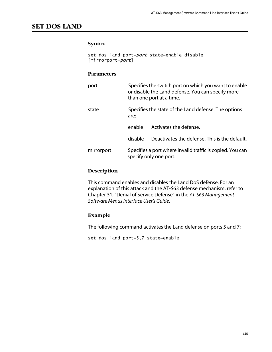 Set dos land | Allied Telesis AT-S63 User Manual | Page 445 / 464
