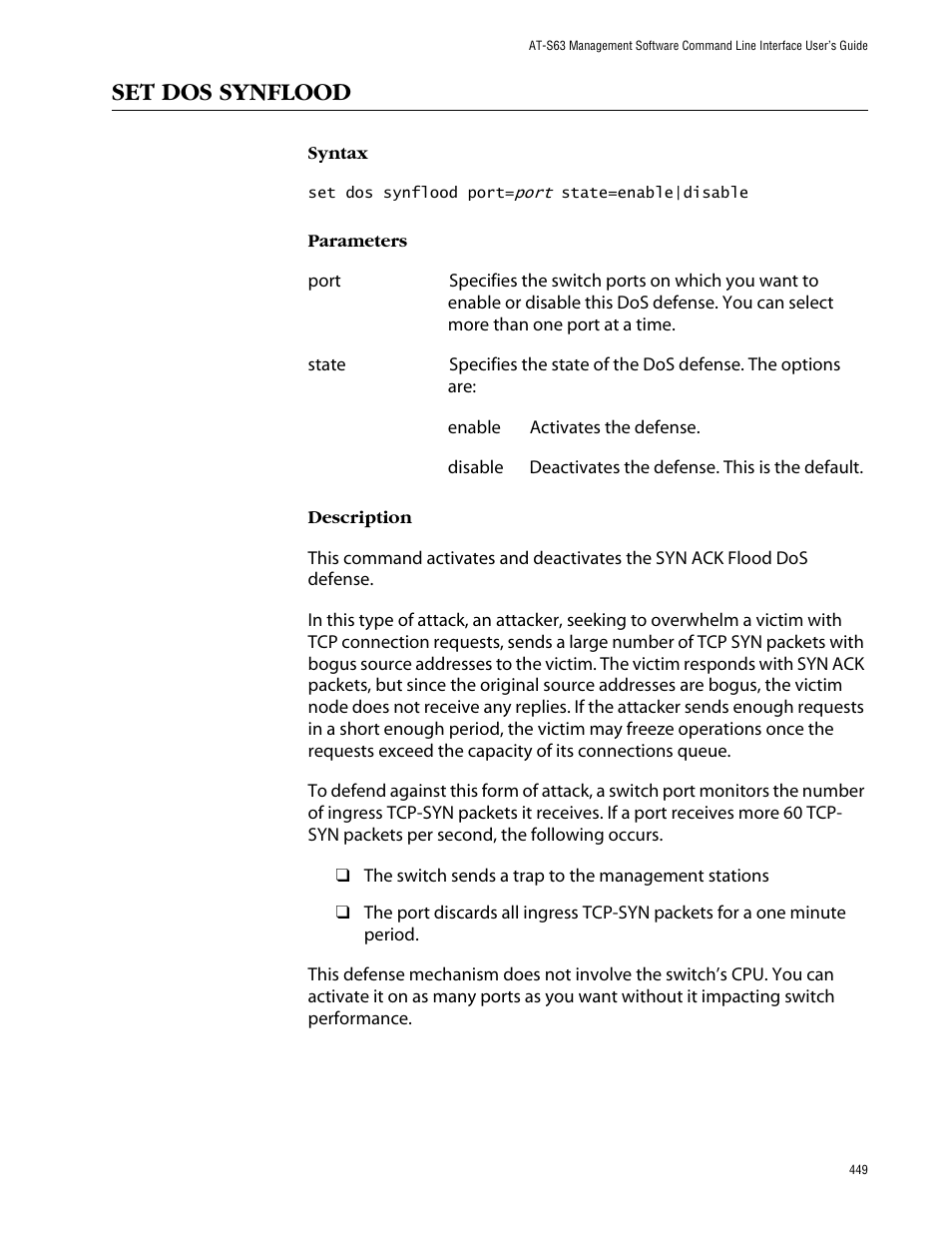 Set dos synflood | Allied Telesis AT-S63 User Manual | Page 449 / 464