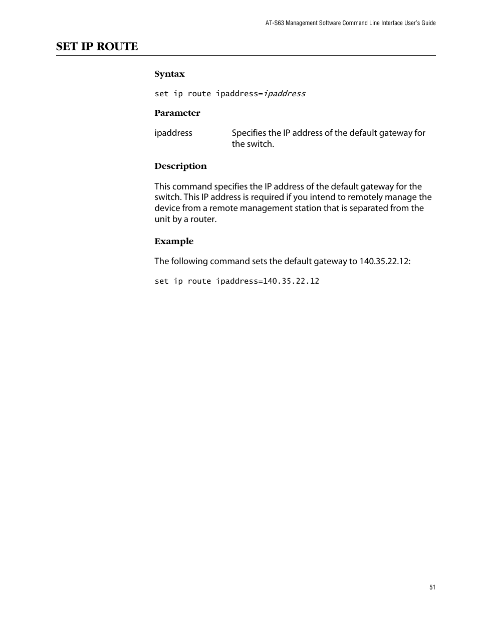 Set ip route | Allied Telesis AT-S63 User Manual | Page 51 / 464