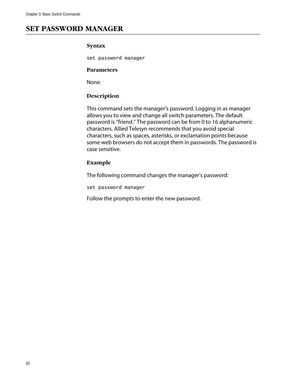 Set password manager | Allied Telesis AT-S63 User Manual | Page 52 / 464