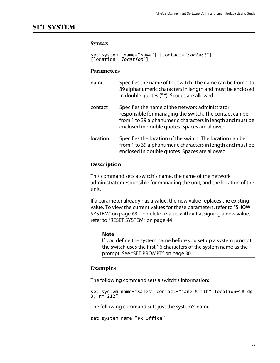 Set system | Allied Telesis AT-S63 User Manual | Page 55 / 464