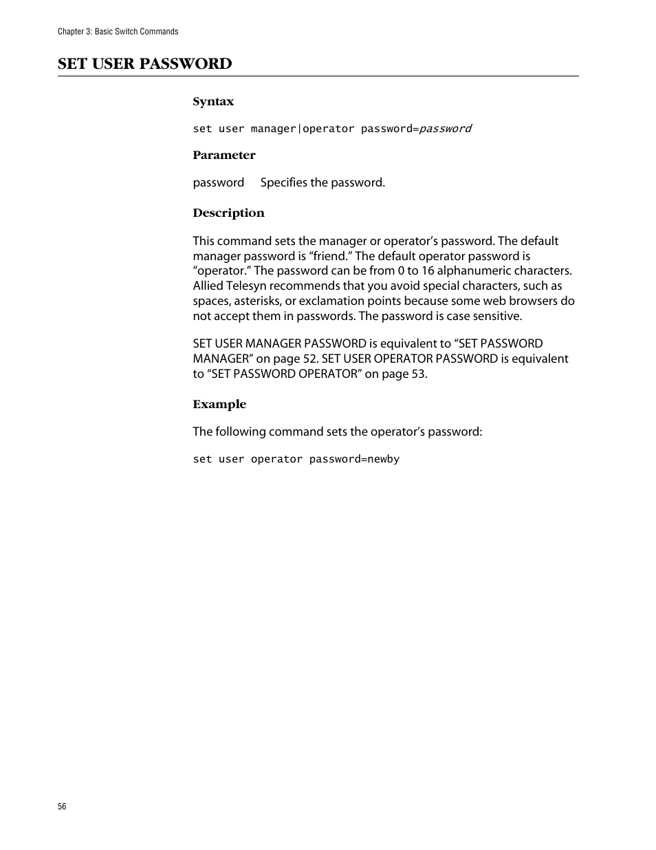 Set user password | Allied Telesis AT-S63 User Manual | Page 56 / 464