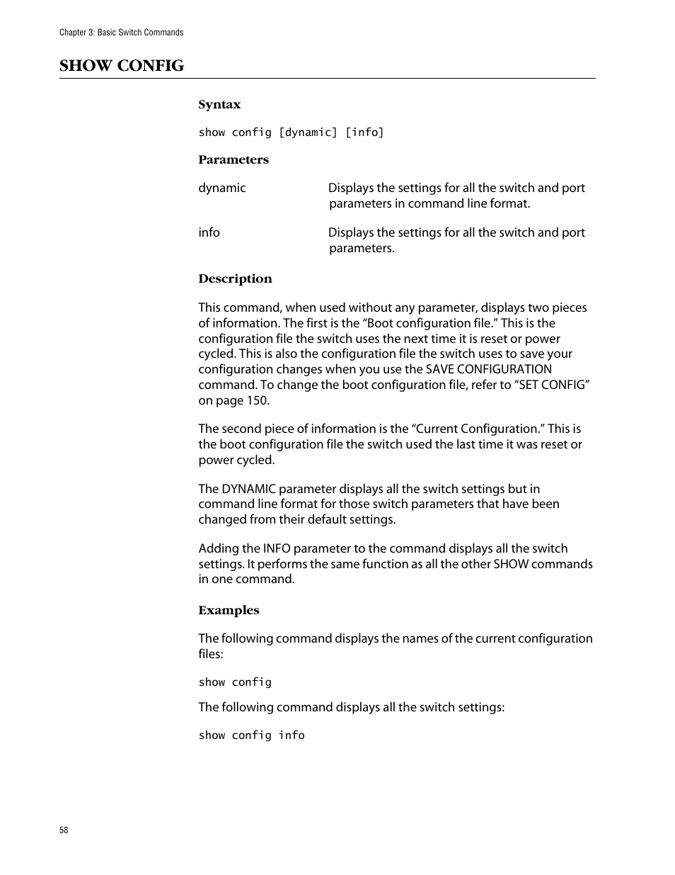 Show config | Allied Telesis AT-S63 User Manual | Page 58 / 464