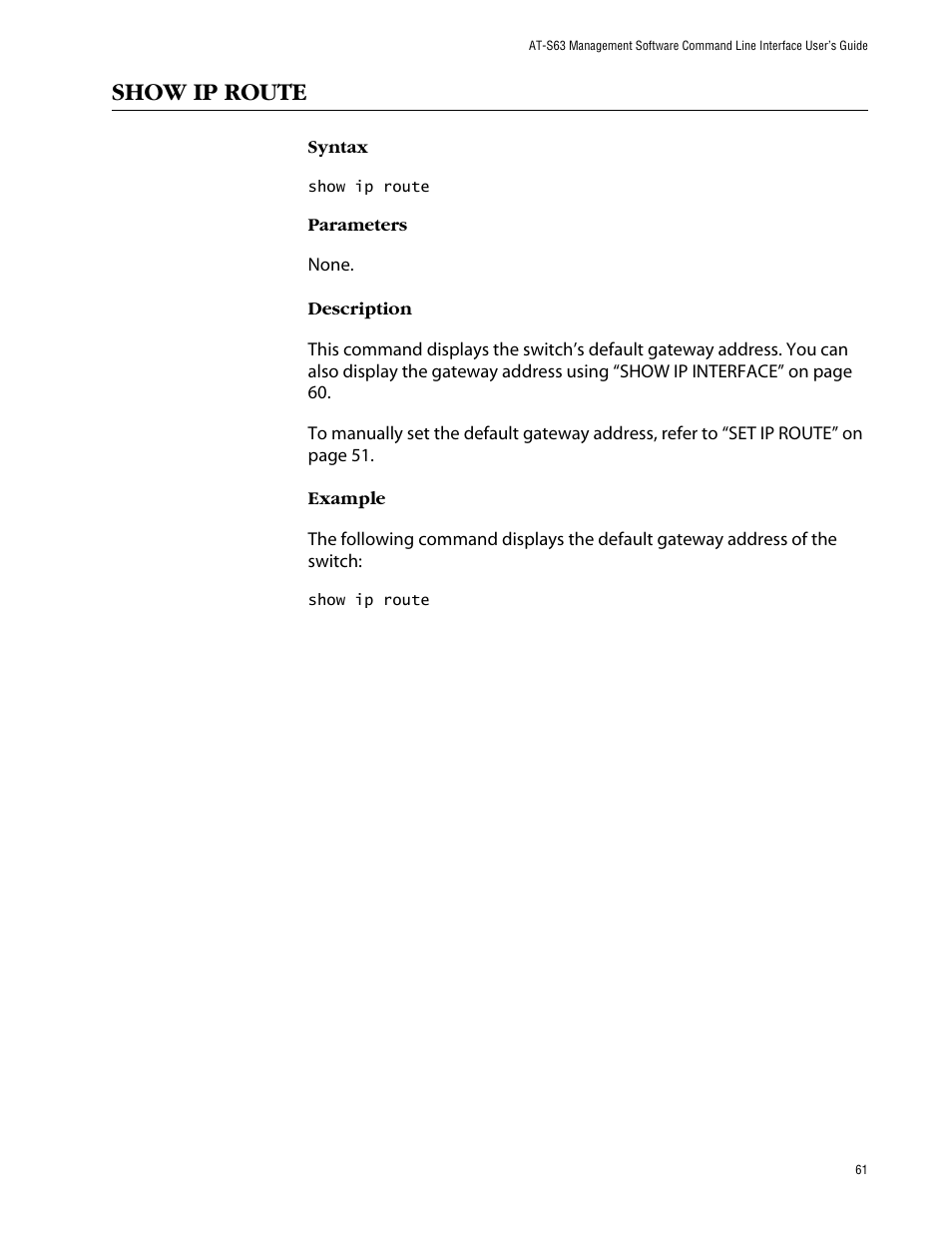Show ip route | Allied Telesis AT-S63 User Manual | Page 61 / 464