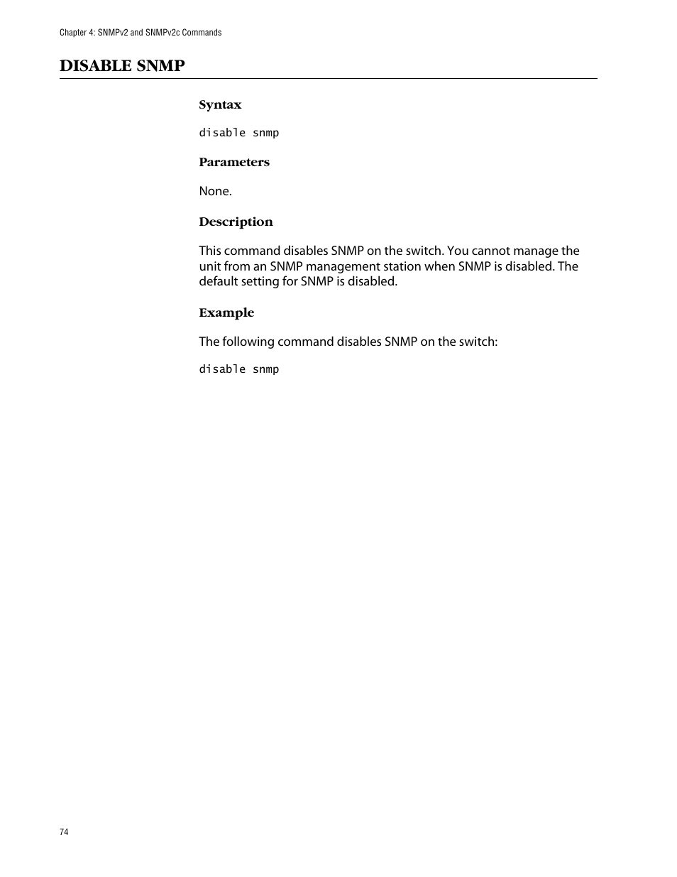 Disable snmp | Allied Telesis AT-S63 User Manual | Page 74 / 464