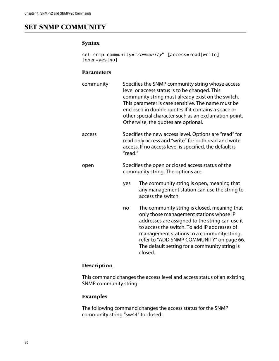 Set snmp community | Allied Telesis AT-S63 User Manual | Page 80 / 464
