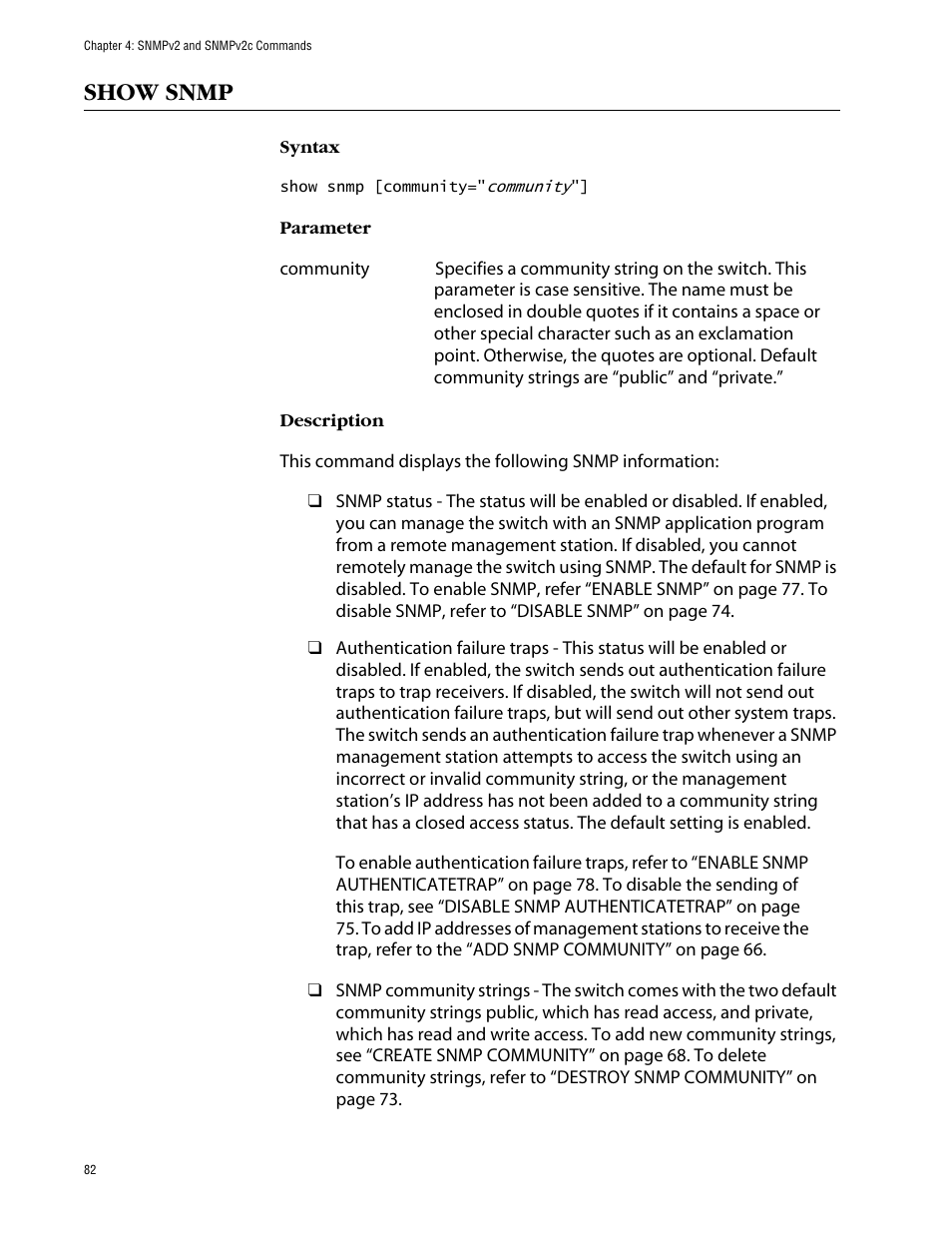 Show snmp | Allied Telesis AT-S63 User Manual | Page 82 / 464