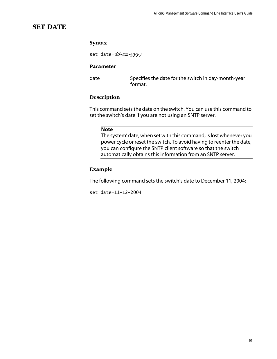 Set date | Allied Telesis AT-S63 User Manual | Page 91 / 464