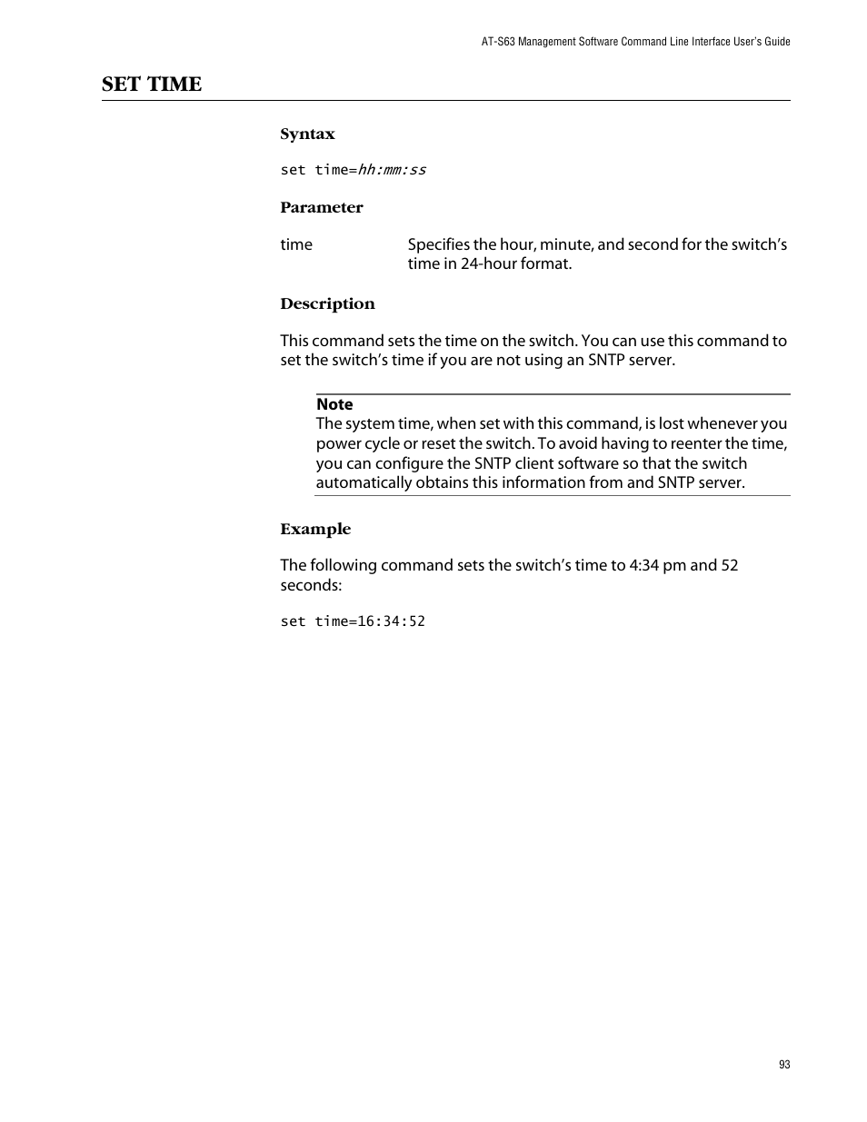 Set time | Allied Telesis AT-S63 User Manual | Page 93 / 464