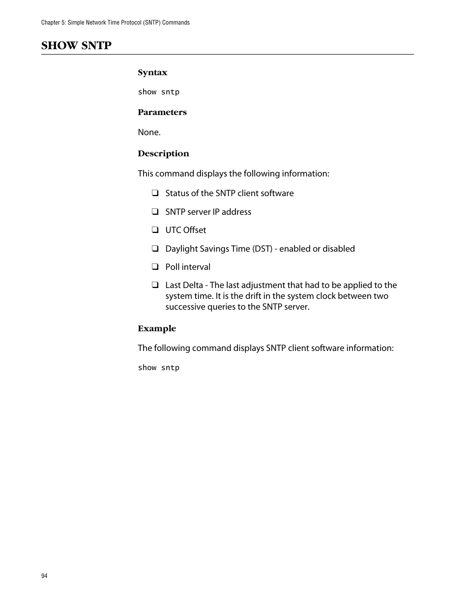 Show sntp | Allied Telesis AT-S63 User Manual | Page 94 / 464