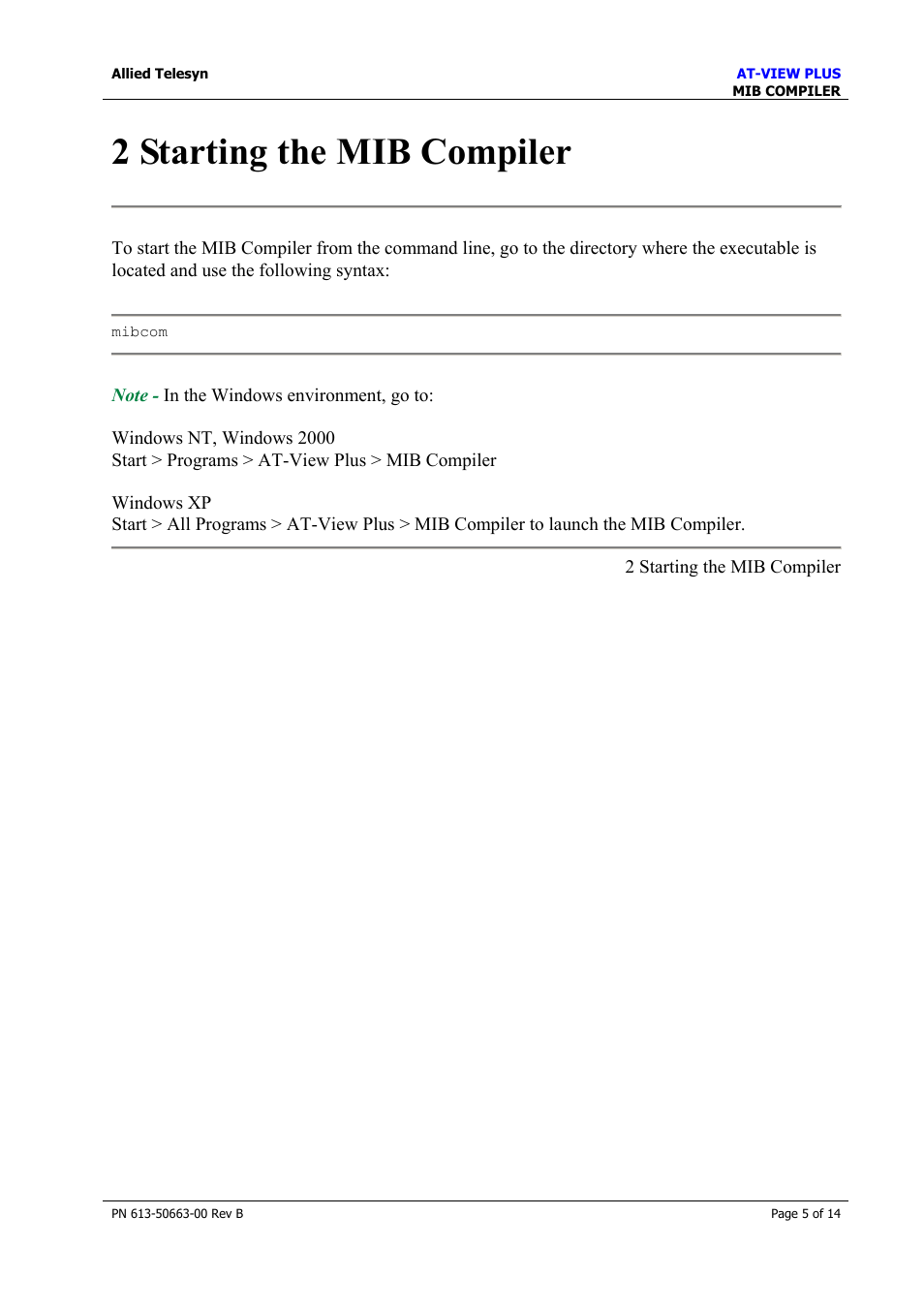 2 starting the mib compiler | Allied Telesis AT-VIEW PLUS 3.1 MIB COMPILER User Manual | Page 5 / 14