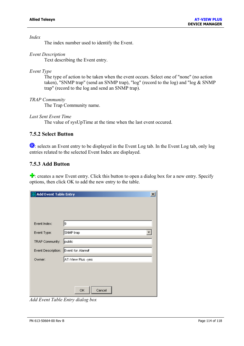 2 select button, 3 add button, 2 select button 7.5.3 add button | Select button, Add button, Edit button | Allied Telesis AT-VIEW PLUS 3.1 DEVICE MANAGER User Manual | Page 114 / 118