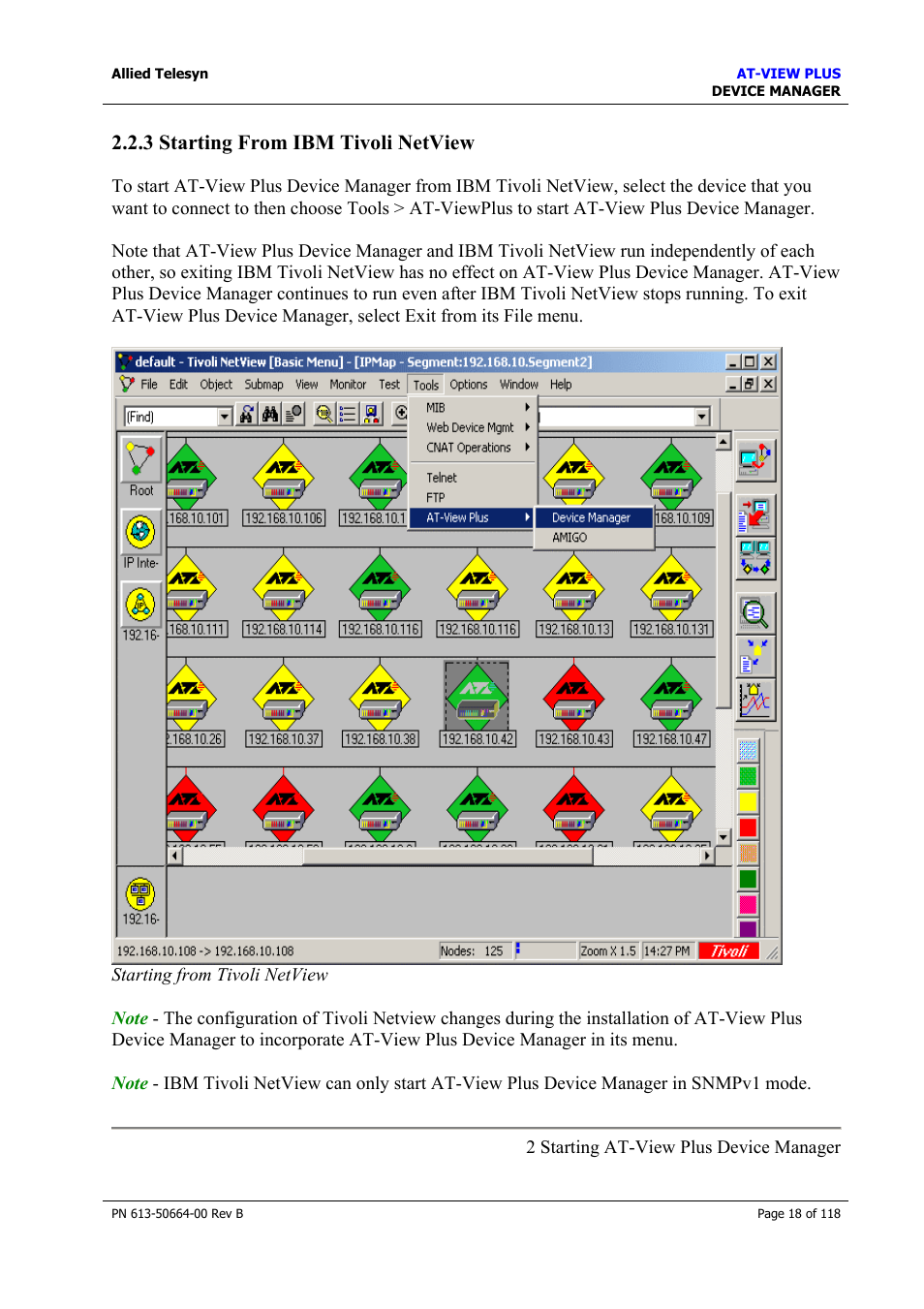 3 starting from ibm tivoli netview | Allied Telesis AT-VIEW PLUS 3.1 DEVICE MANAGER User Manual | Page 18 / 118