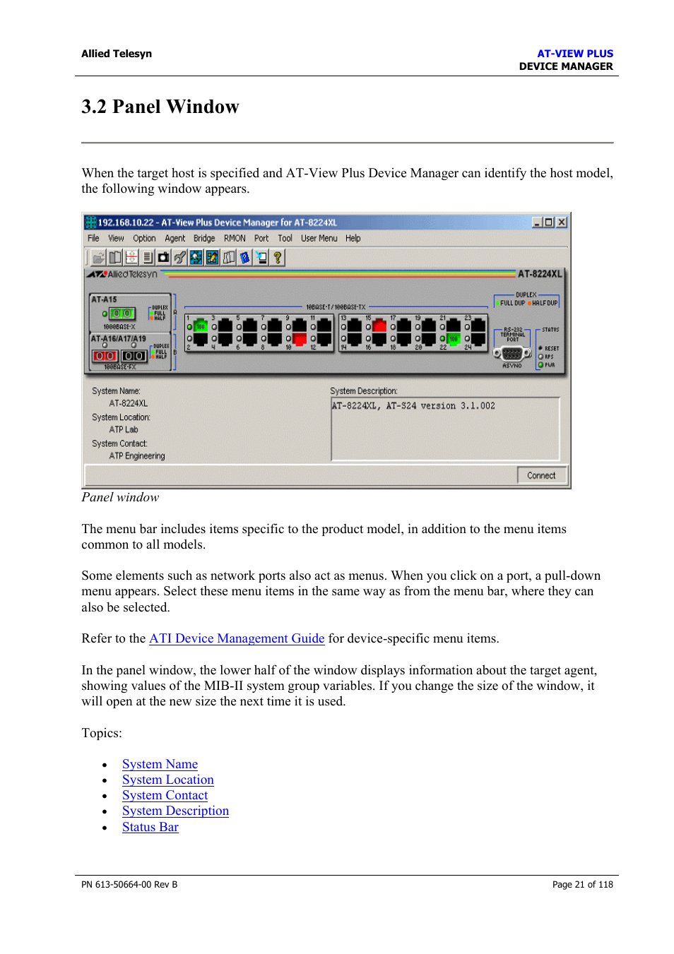 2 panel window | Allied Telesis AT-VIEW PLUS 3.1 DEVICE MANAGER User Manual | Page 21 / 118
