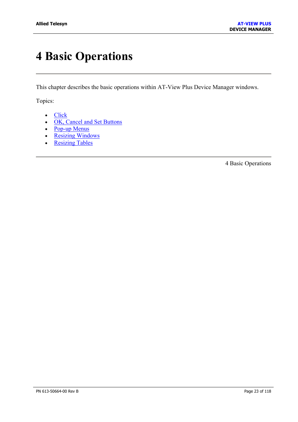 4 basic operations | Allied Telesis AT-VIEW PLUS 3.1 DEVICE MANAGER User Manual | Page 23 / 118