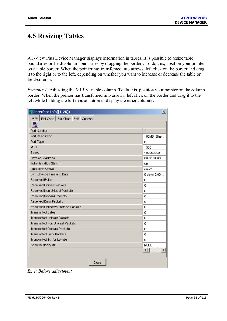 5 resizing tables | Allied Telesis AT-VIEW PLUS 3.1 DEVICE MANAGER User Manual | Page 28 / 118