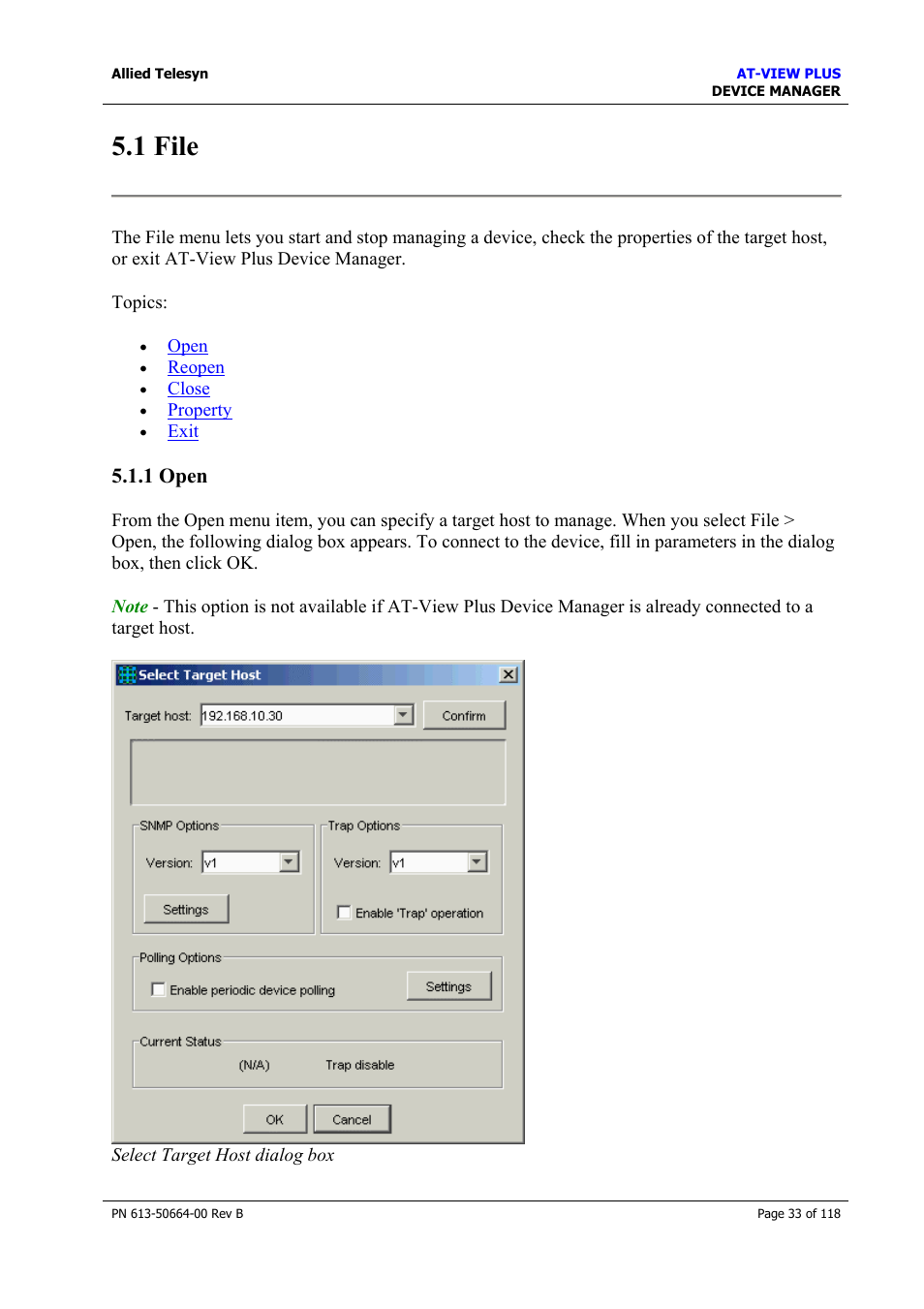 1 file, 1 open | Allied Telesis AT-VIEW PLUS 3.1 DEVICE MANAGER User Manual | Page 33 / 118